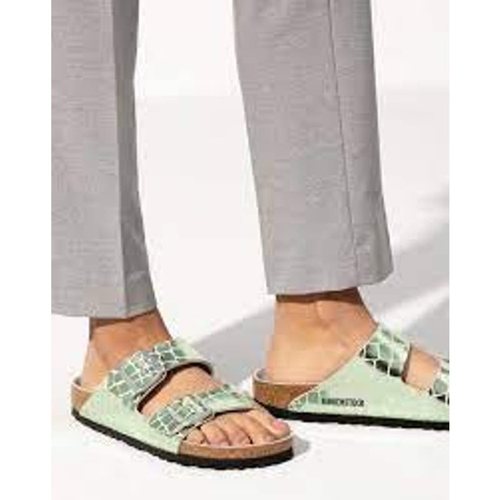 ♦️SOLD♦️Birkenstock Arizona Gator Gleam Two-Strap Metallic Sandals